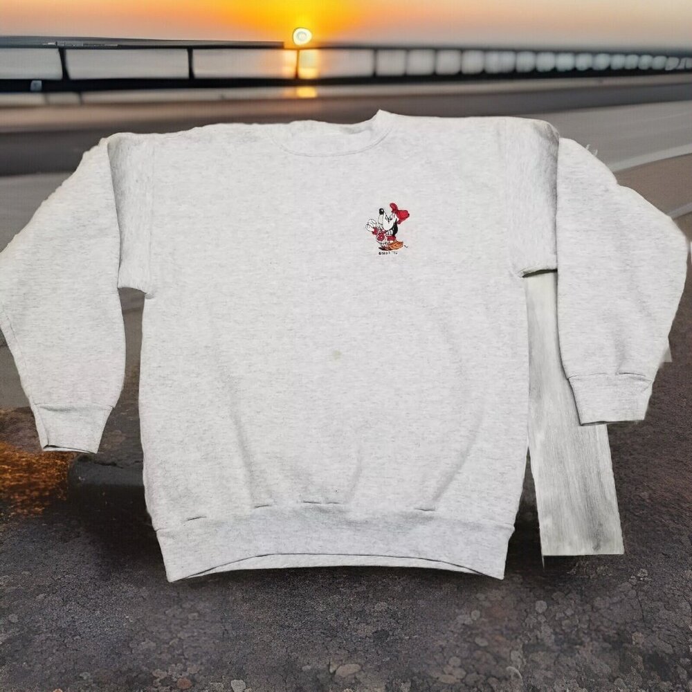 ✅VTG TULTEX Grey Crew Neck Sweatshirt 1993 Droopy Baseball Sz L  STAIN